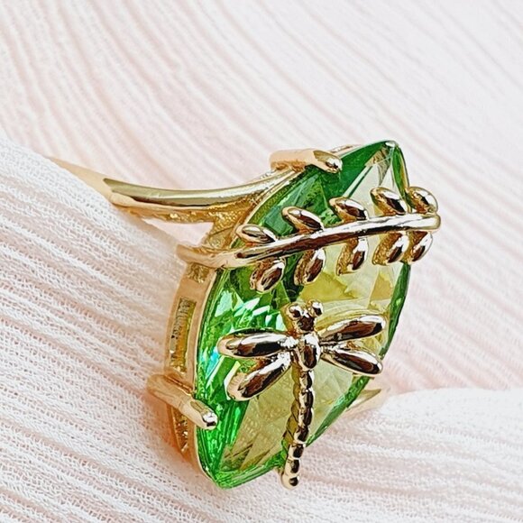 ✨Super Large Oval Crystal Clear Zircon Dragonfly Gold Rings for Women,EVGG1116 - Picture 7 of 7